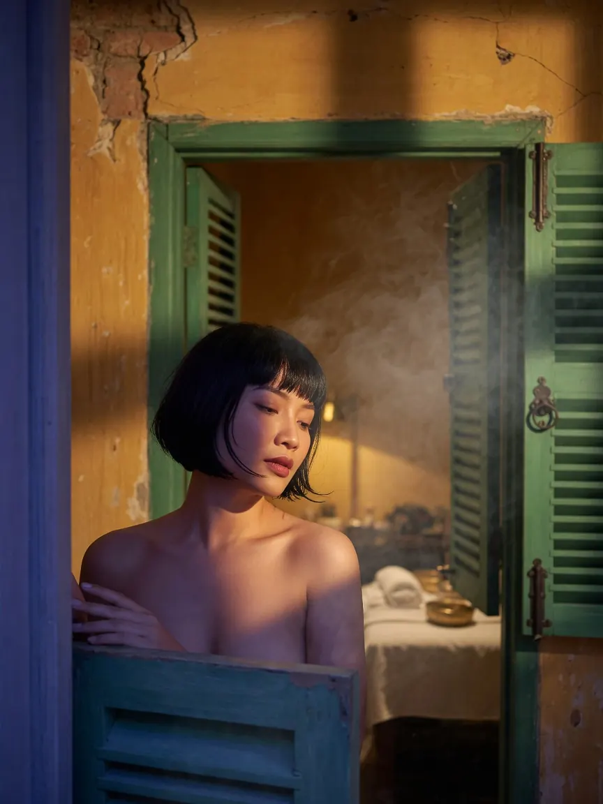 Oiled shoulders on a massage table during happy ending massage Hanoi