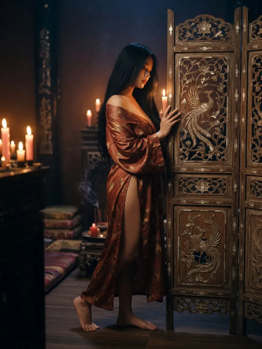 Silk robe and low lamplight in a studio offering Old Quarter massage